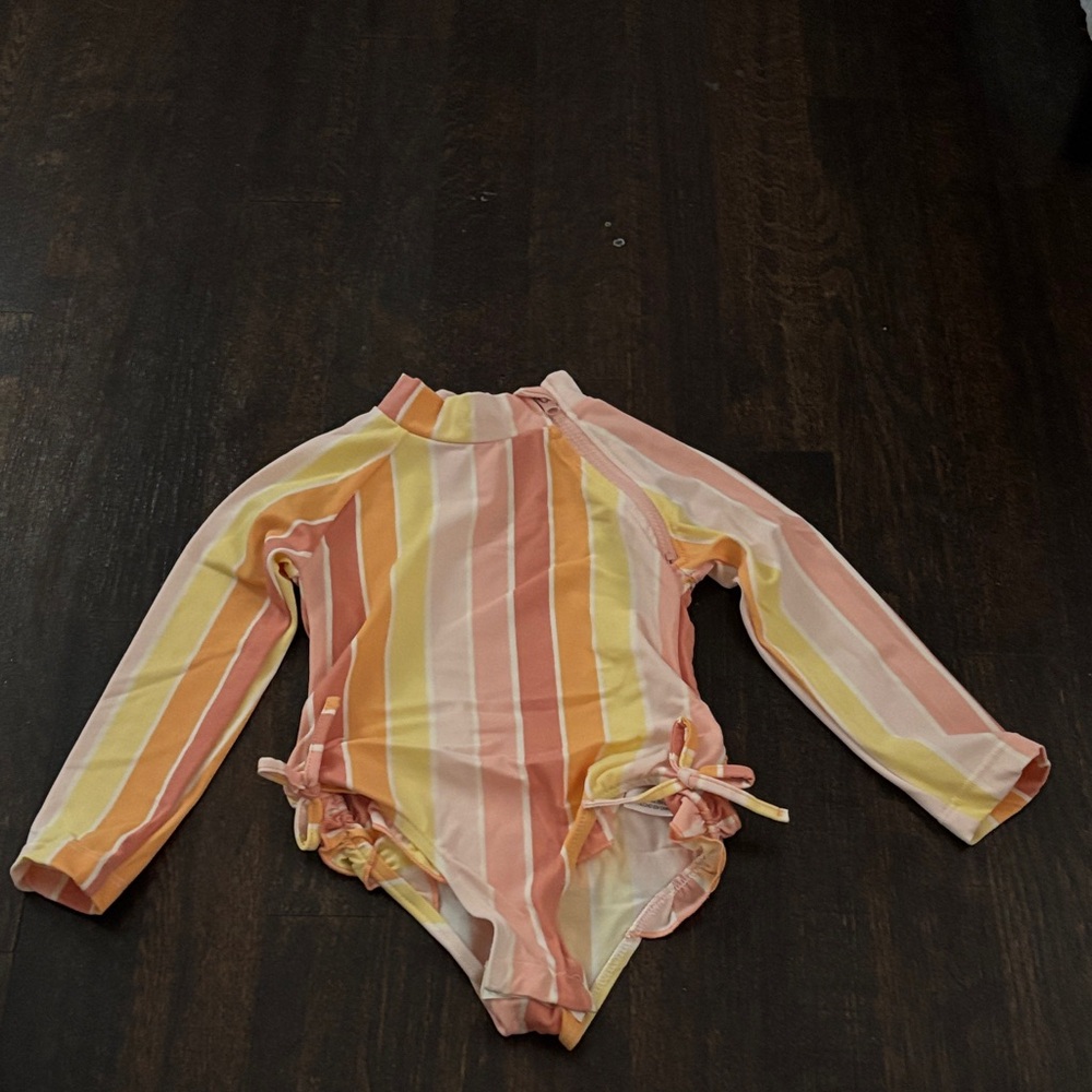 Jessica Simpson Pink and Yellow Striped Kids Swim One Piece